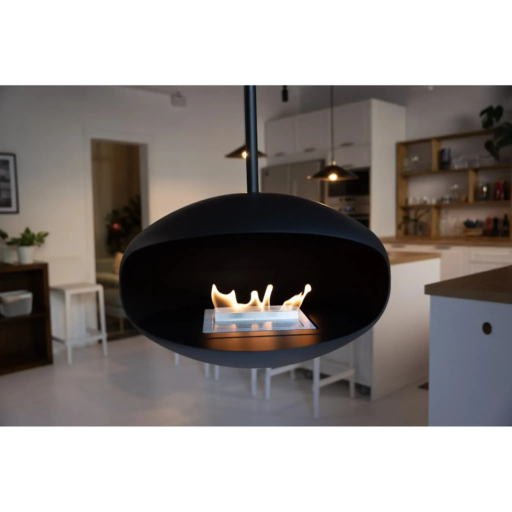 Cocoon Aeris Hanging Ethanol Fireplace - Matt Black With Straight Pole - Image 4