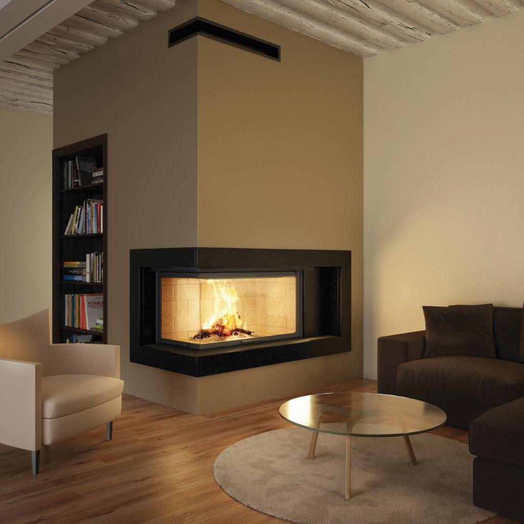 Axis H1200 VLG Panoramic Left Corner Design Inbuilt Wood Fireplace With Lift & Swing Door - Image 3