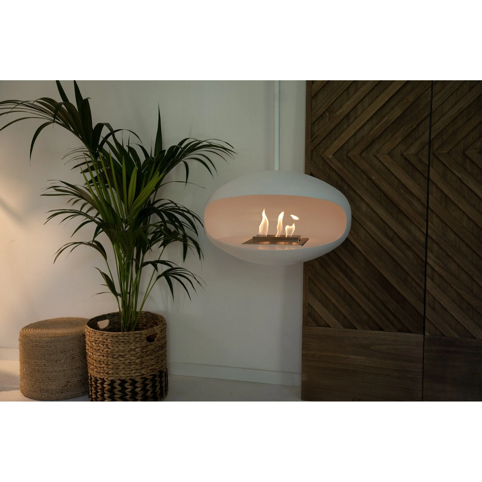 Cocoon Aeris Hanging Ethanol Fireplace - Matt White With Angled Pole - Image 3