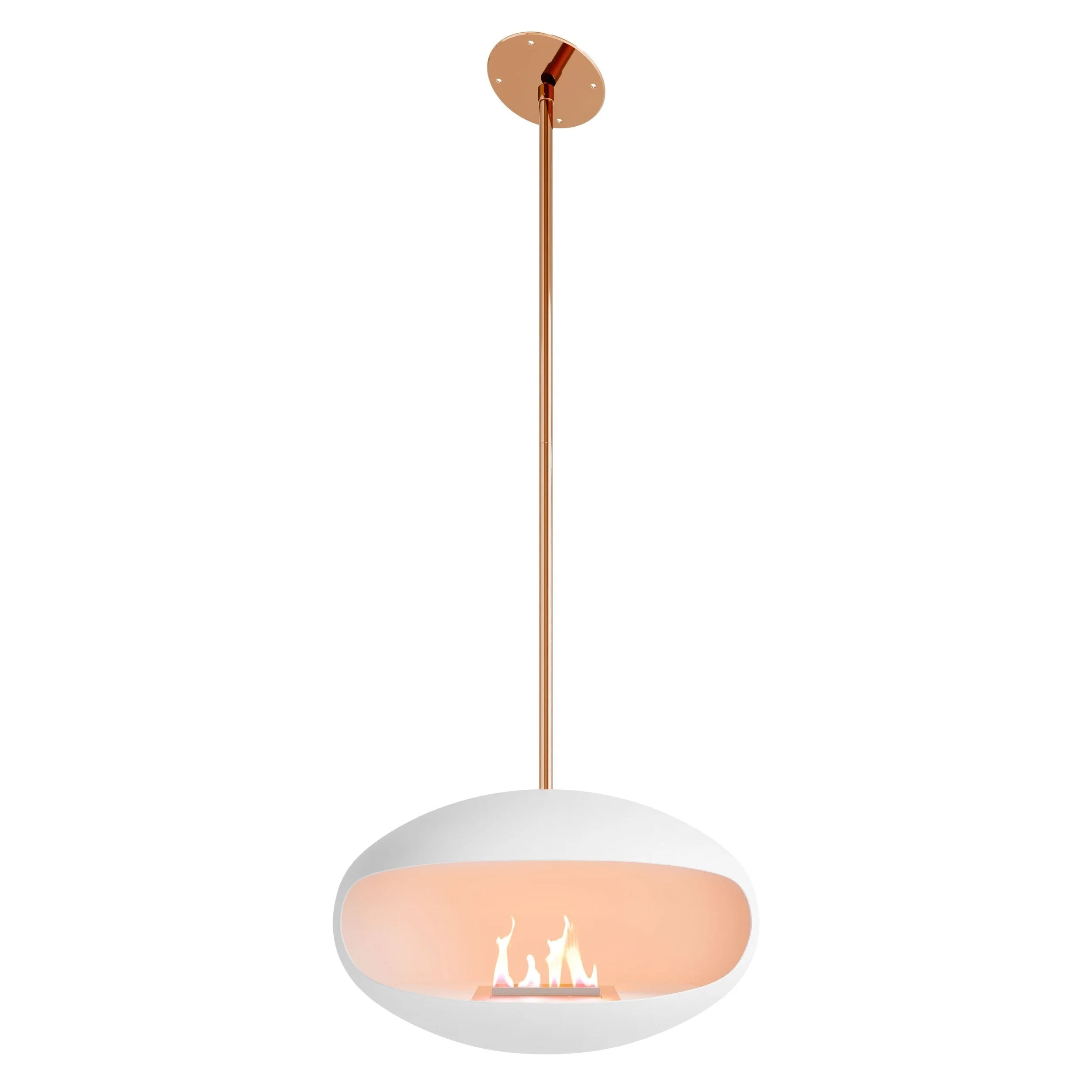 Cocoon Aeris Hanging Ethanol Fireplace - Matt White With Angled Pole - Image 6