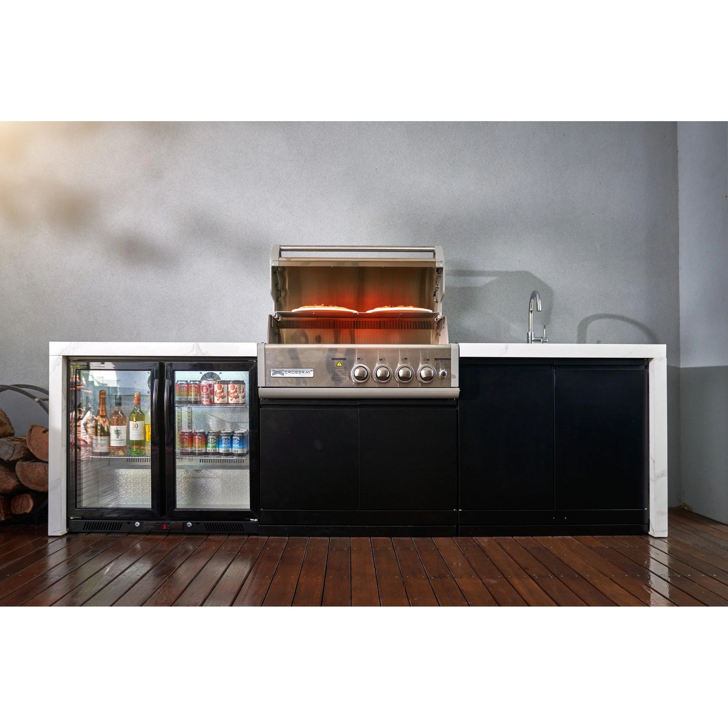 Crossray 4 Burner Gas Outdoor Kitchen With White Bench - Image 7