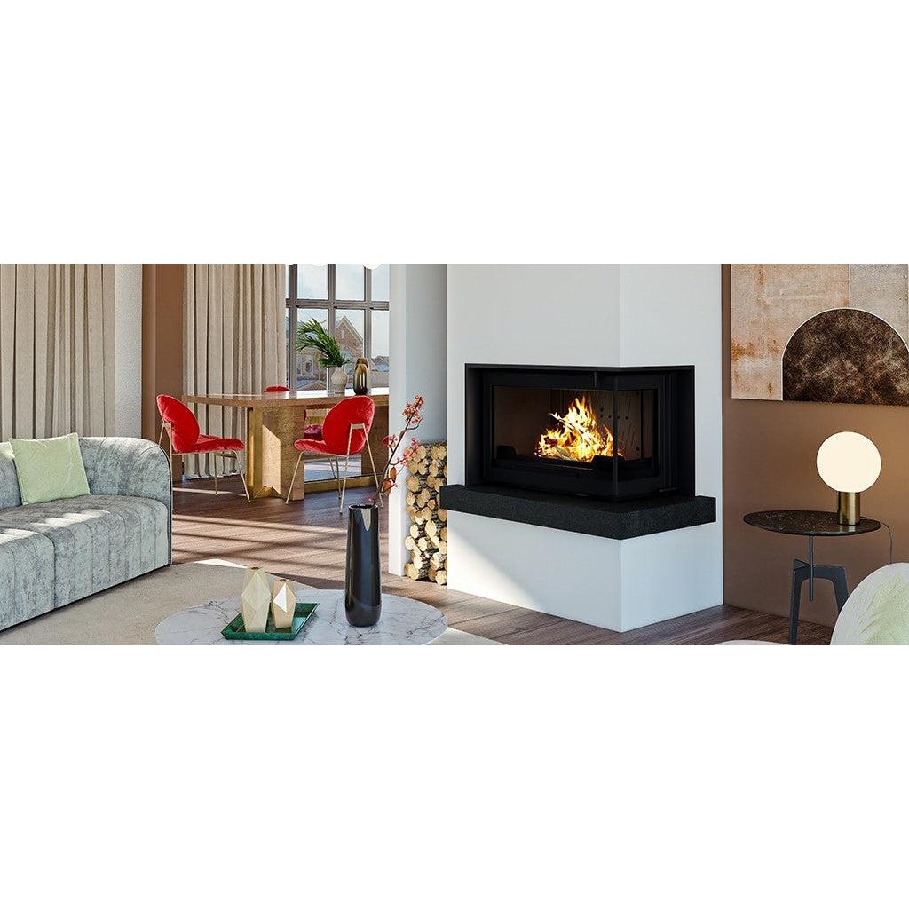 Seguin Europa 7 Wood Fireplace With Right Sided Glass & Black Line Glass & Lift - Image 5