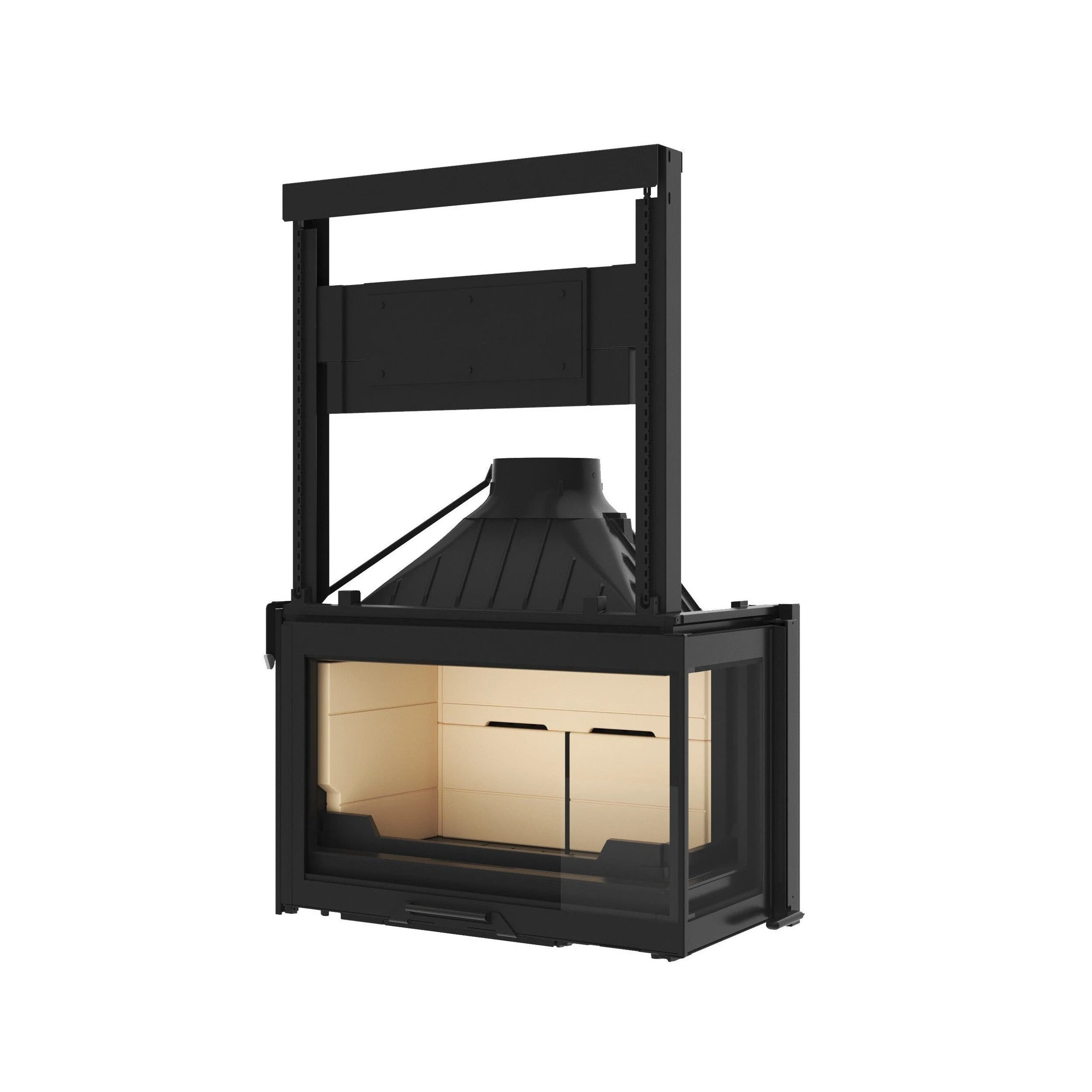 Seguin Visio 8 Plus Wood Fireplace With Right Sided Glass, Lift, Black Line Glass & Brick Lining - Image 3