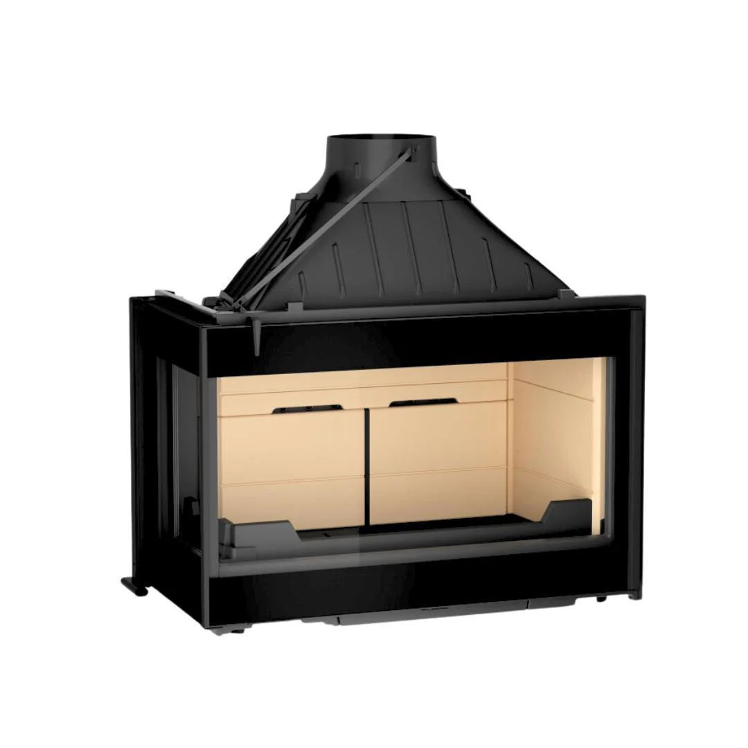 Seguin Visio 8 Plus Wood Fireplace With Left Sided Glass, Black Line Glass & Brick Lining - Image 2